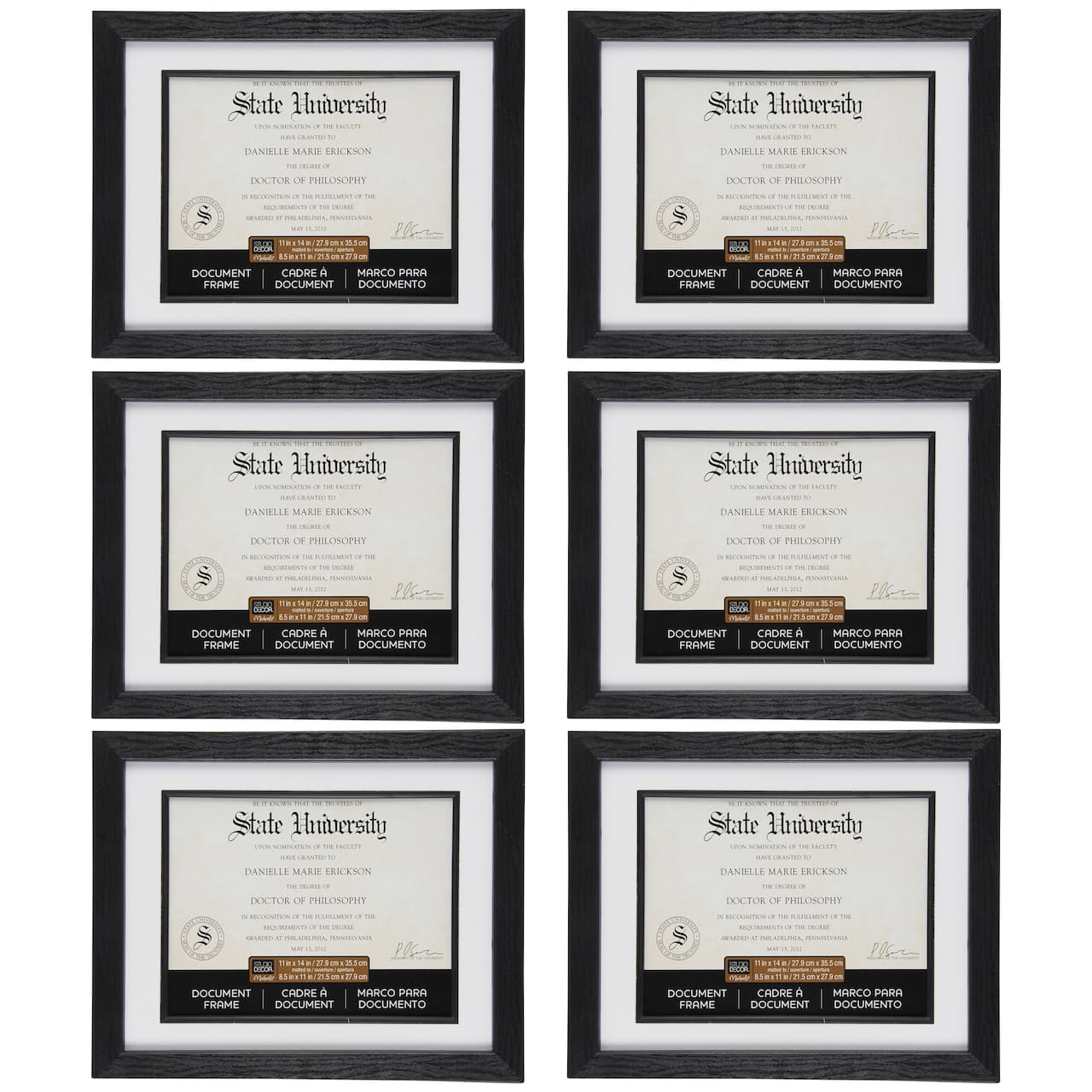 6 Pack: Black 8.5" x 11" Document Frame with Mat by Studio Décor®